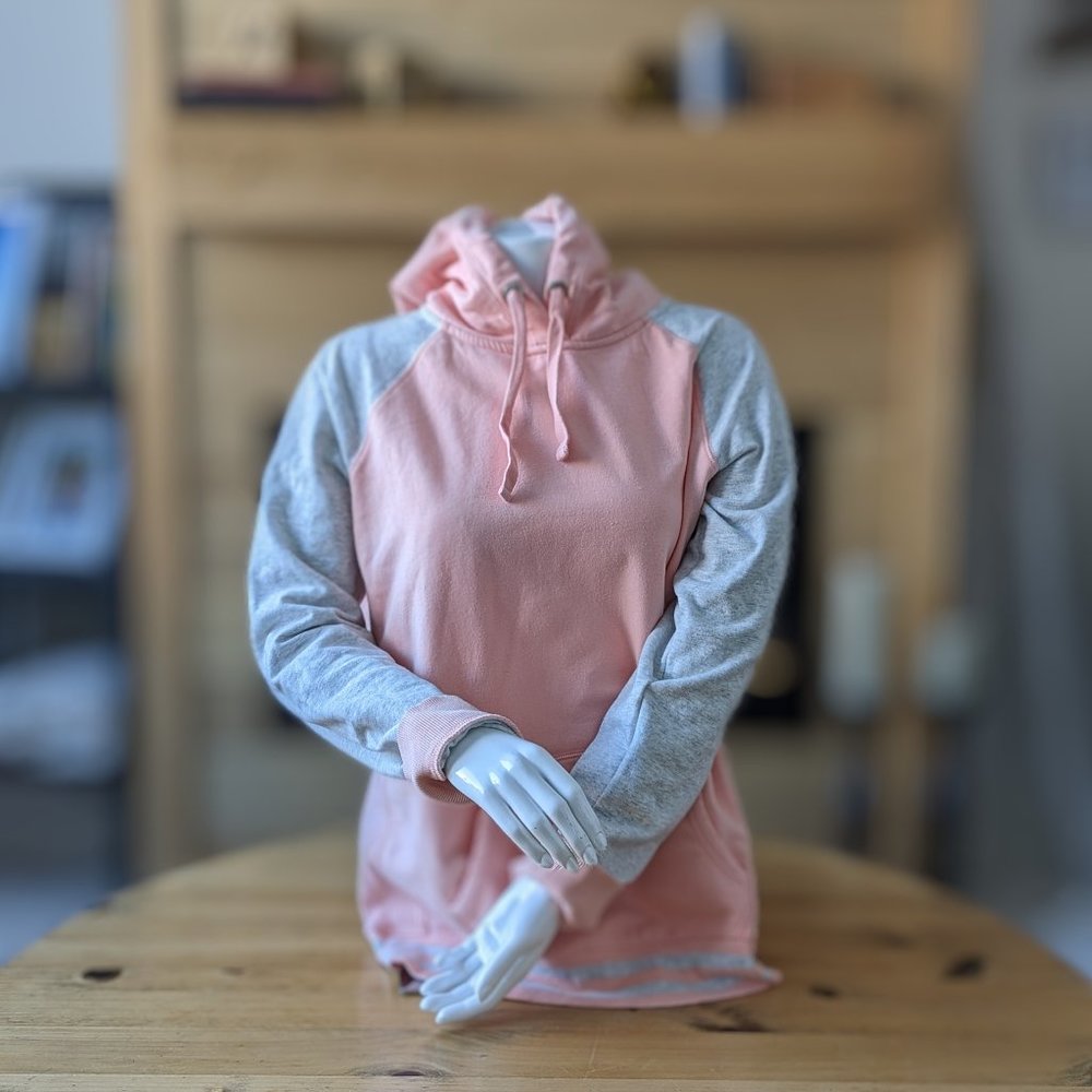Shambhala Long Sleeve Pink and Grey Hooded Sweater without Tags Presumed Size Lg